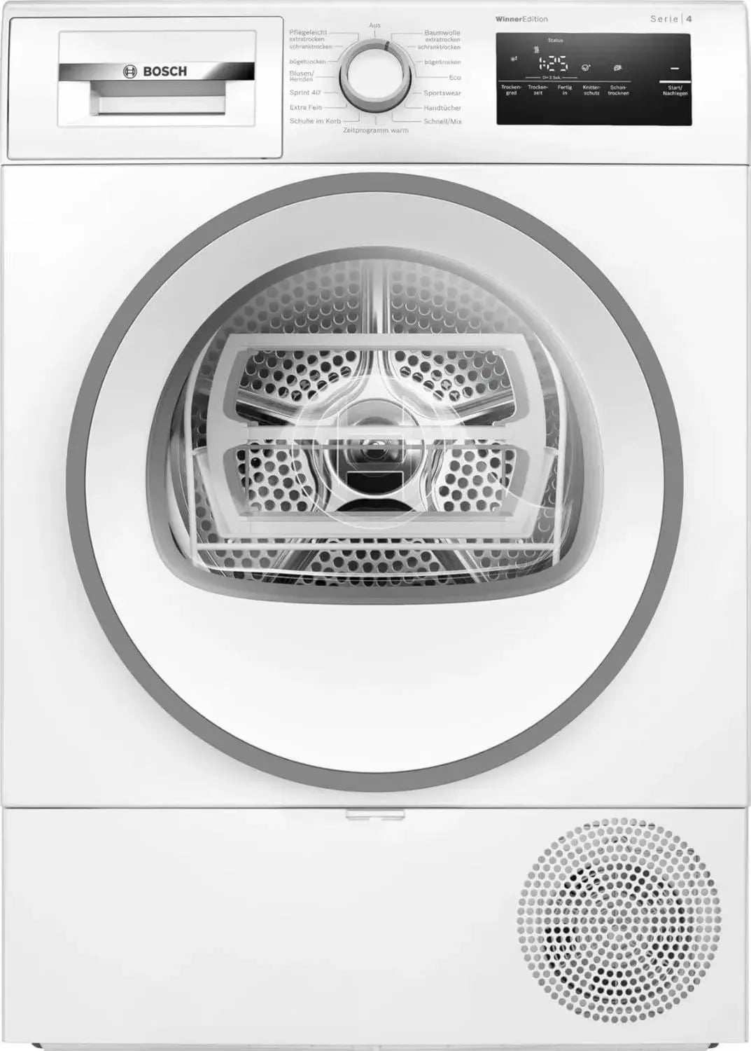 Bosch Serie 4 Wärmepumpentrockner 8 kg, AutoDry, Schnellprogramm 40 Min, Nachlegefunktion, Schonende Trocknung, Anti-Vibrationsdesign, Leise 63 dB, LED-Anzeige, Touch-Bedienung, Startzeitvorwahl