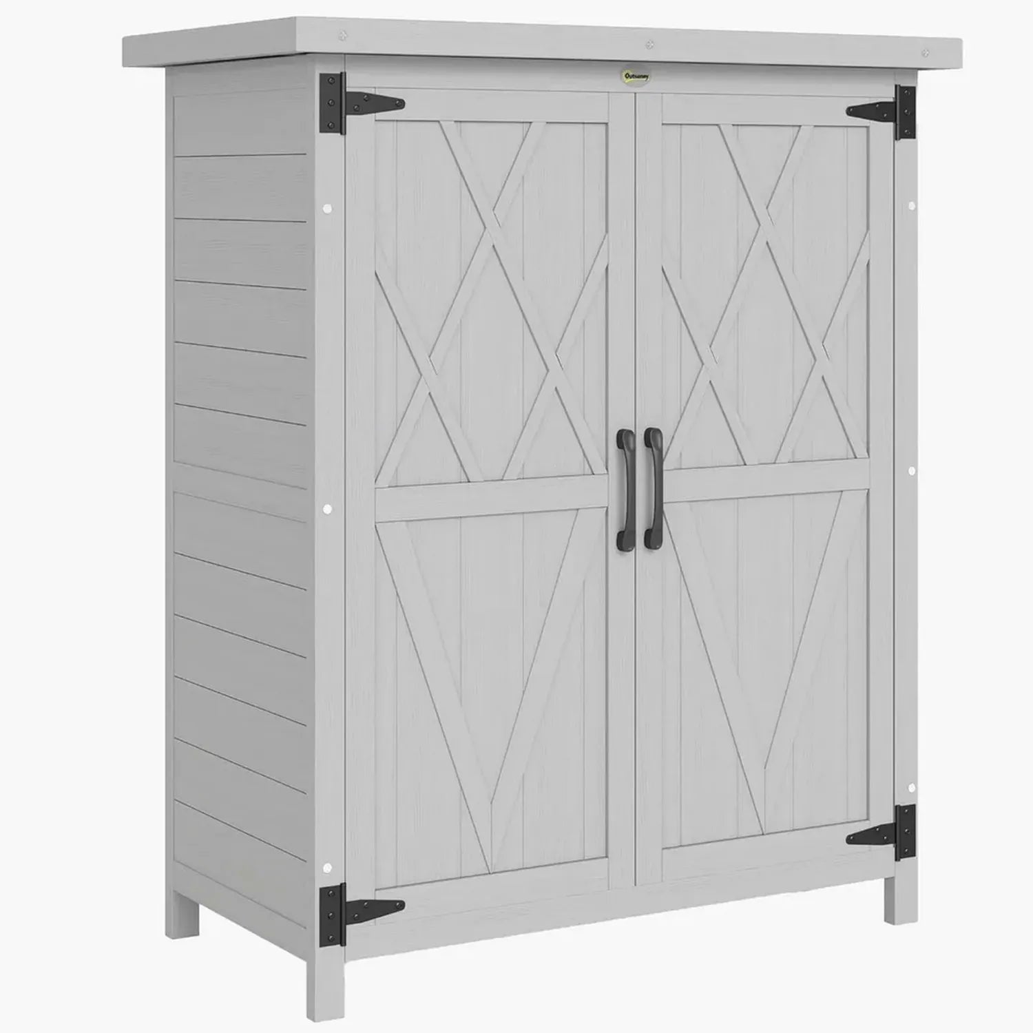 Outsunny Geräteschrank aus Tannenholz mit wasserfestem Dach, 3 Regale, 2 Türen, 75 x 40 x 90 cm, grau