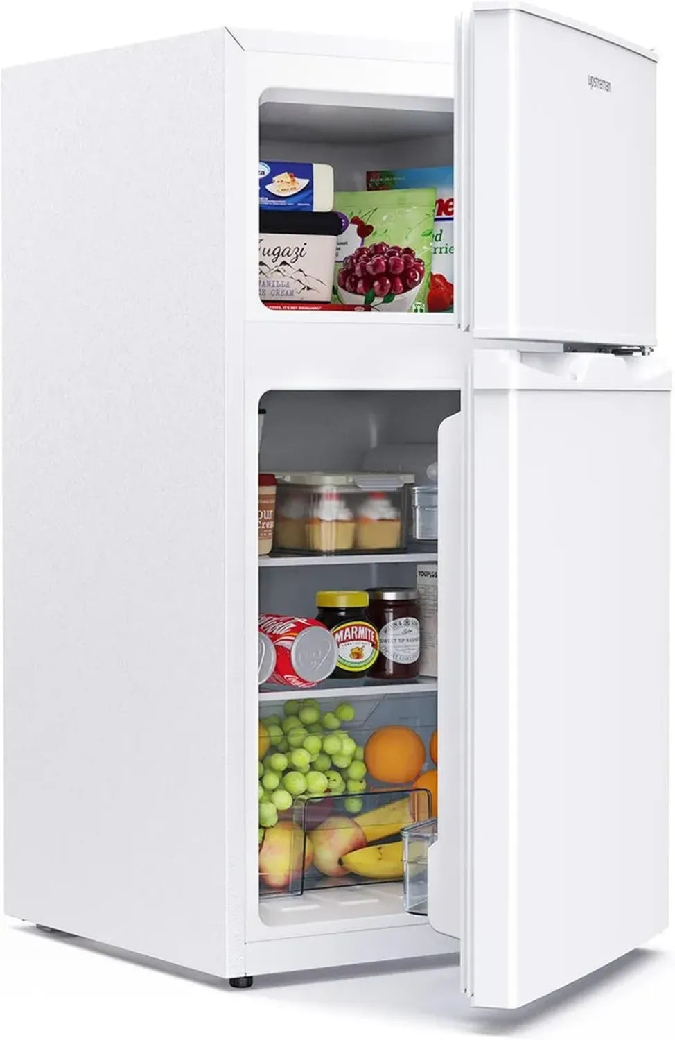 Upstreman Kompakt-Kühl-Gefrierkombination 84L, leise 39dB, LED-Beleuchtung, wechselbare Tür, weiß, Modell TM84